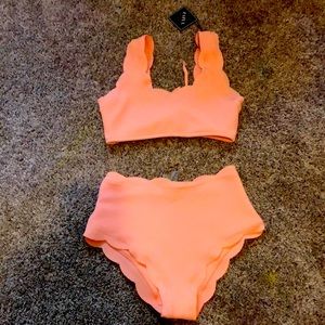 peach high waisted swim suit